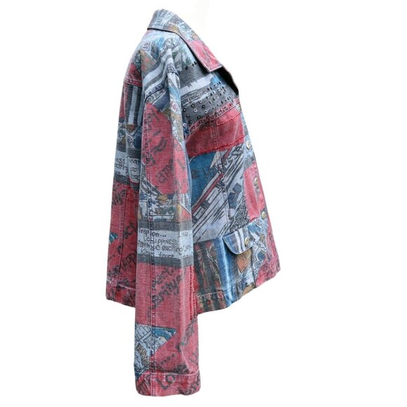 Chico's Embellished Denim Cropped Jean Jacket with Beads Size 1 Medium - Picture 3 of 6